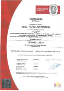 CERTIFICADO ISO 9001 2015 – Electra del Gayoso, S.L